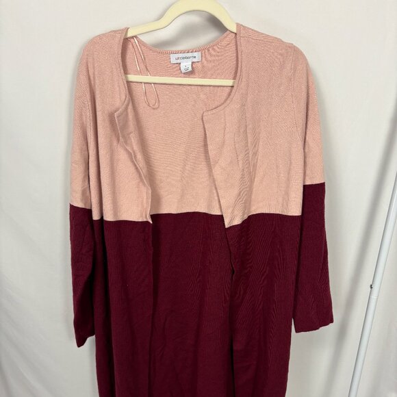 Liz Claiborne Women's Large Colorblock Open Front Cardigan Longline Pocket Sweat - Picture 1 of 9